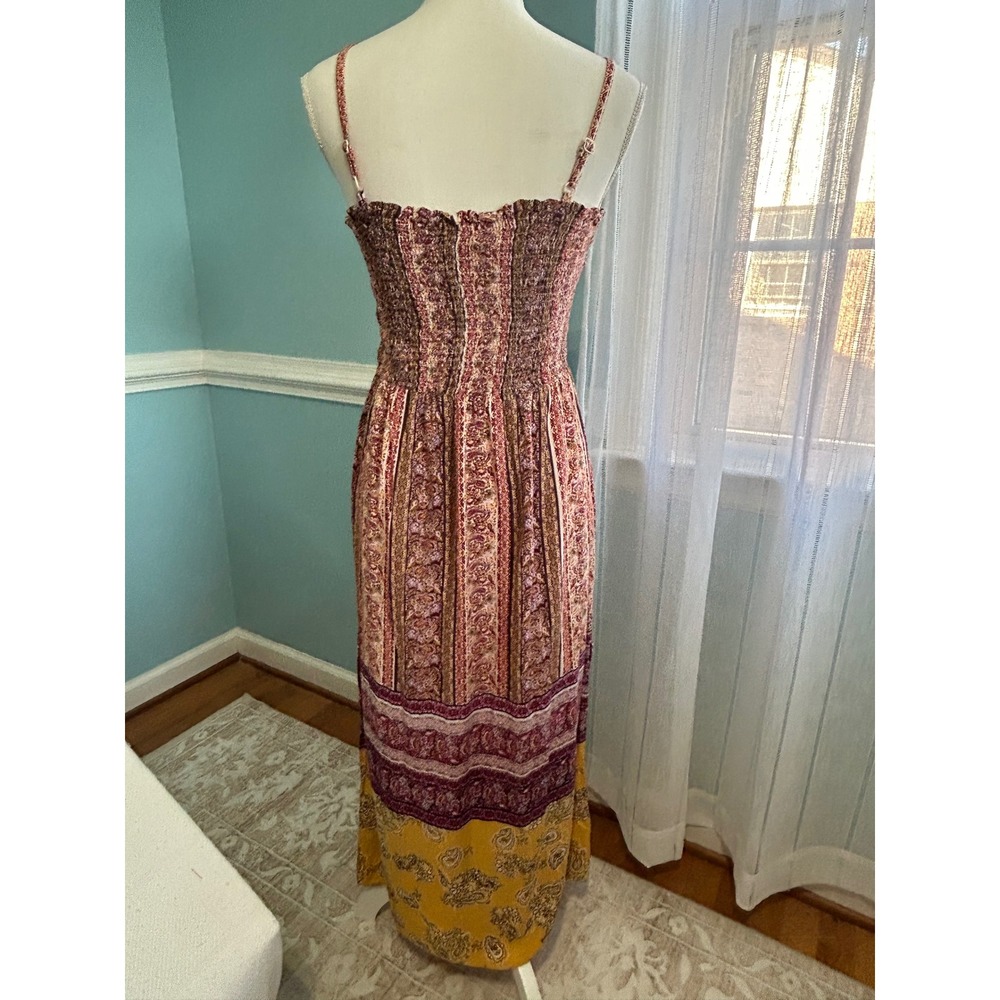 Angie Womens Boho Paisley Smocked Maxi happy girl gypsyMustard Yellow Size L - Picture 5 of 5